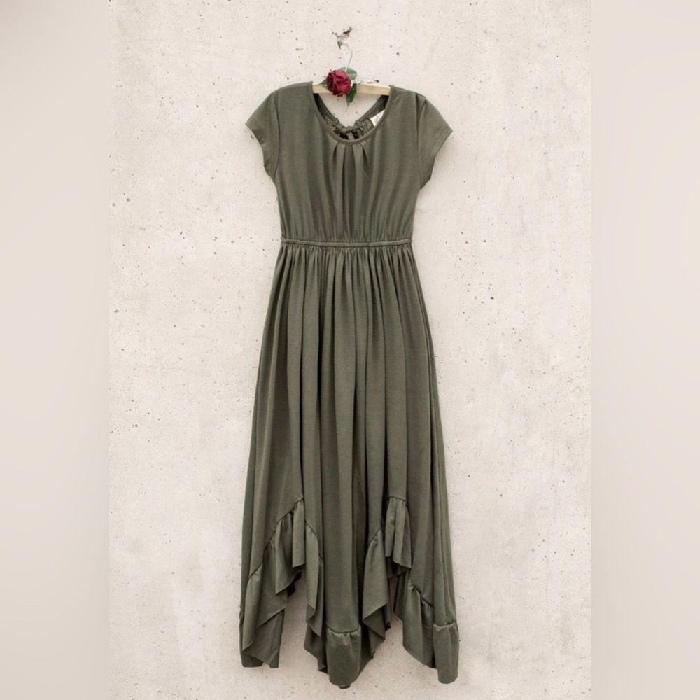 Girls Olive Ruffle Dress - Picture 6 of 8